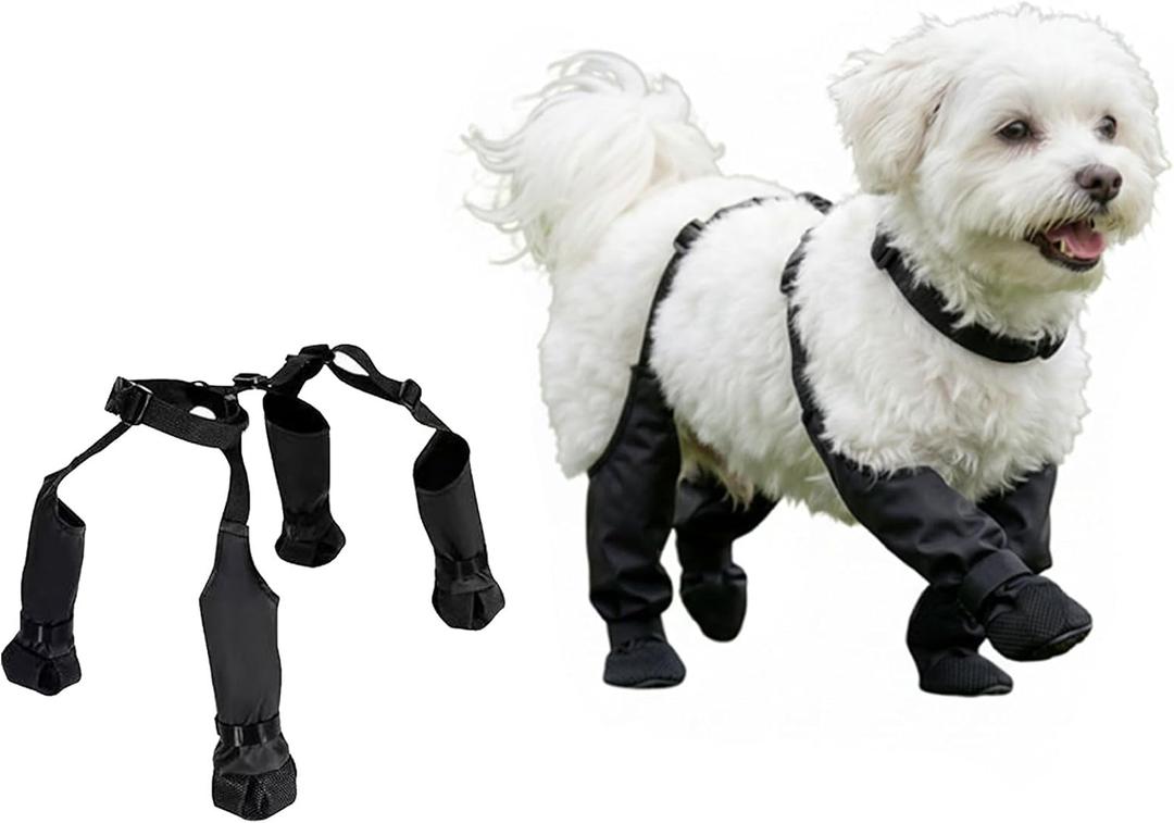 Waterproof, Anti-Slip Dog Boots for Small/Medium Dogs. Protects Paws on hot Pavement, Snow, and Outdoor Walks. Secure Harness Design. Ideal for All Seasons (S)