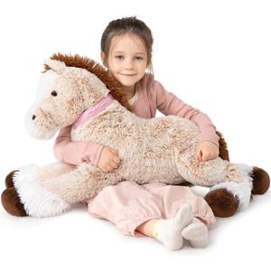 MaoGoLan Large Horse Stuffed Animal, Big Horse Plush Toy for Boy Girl, Ridable Stuffy Pony for Kid, Stuffed Pony Plush Pillow for Baby Shower, Mother's Day Birthday Gifts Party Favor, 33 inches, Brown