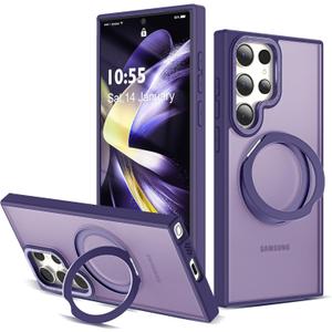 Compatible with Samsung Galaxy S22 & S23 Ultra Case with 360Rotatable Magnetic Ring Stand Compatible with Mag-Safe Military Protection Shockproof Translucent Phone Case,Dark Purple