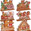 6 Pcs Christmas Gingerbread Table Decorations - Gingerbread Candy Wooden Centerpiece Xmas Decorations for Home Farmhouse Office Tabletop Decor (Colorful)