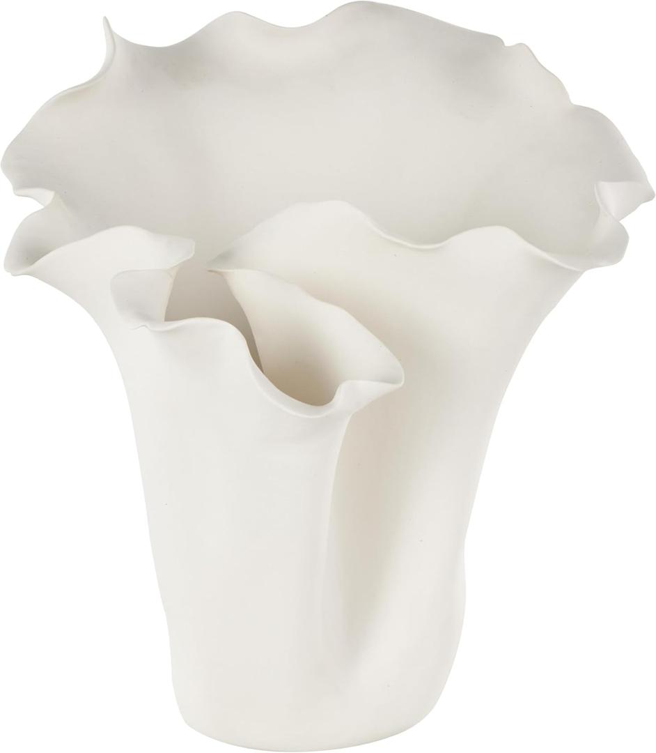 Deco 79 Ceramic Floral Decorative Vase, Abstract Floral Inspired Centerpiece, Flower Vase for Home Decoration, Cream, 10" x 10" x 10" (White)