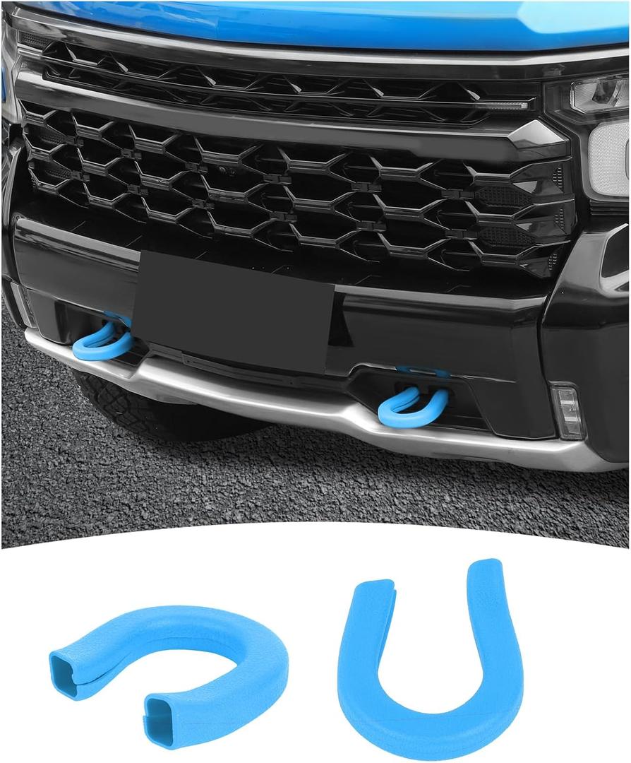 Hoolcar Blue Tow Hook Covers Fit for 2014-2024 2025 Chevy Silverado/GMC-Sierra Front Bumper Tow Hooks Rubber Protector Trim Exterior Accessories