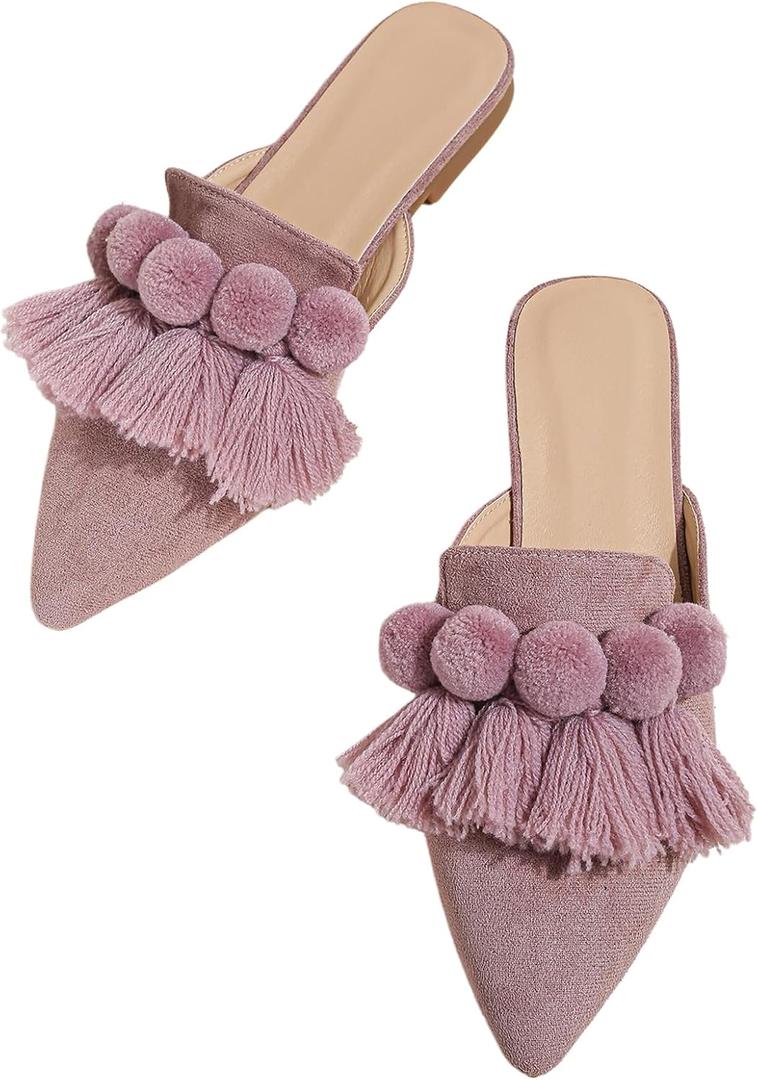 Verdusa Mules for Women 2025 Dress Shoes Slip On Flats Comfortable Pointed Toe Mules Dressy Casual Loafers (Mauve Purple, Size: 8.5)