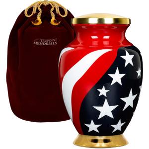 Trupoint Memorials Cremation Urns for Human Ashes, Military and Patriotic Decorative Burial Urn for Veteran Adult Men and Women, Large Red