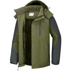 CAMEL CROWN Men's Ski Snow Jacket Waterproof Winter Snow Coat Windproof Warm Fleece Lining Hooded Parka Rain Jacket (3X-Large, Olive-green)