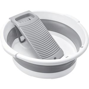 Large Collapsible Washboard Basin for Hand Washing Clothes - Portable Laundry Tub with Scrubber, Durable & Sturdy, Foldable Space-Saver, Ideal for Home, Travel, and Camping (Gray)