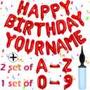 76pcs Happy Birthday Balloon Banner, Red Balloons Letters, Personalized 16" Mylar Foil Birthday Decorations includes 2 Sets A- Z, 1 set Number 0-9 and "HAPPY BIRTHDAY" letters (with Balloon Pump)
