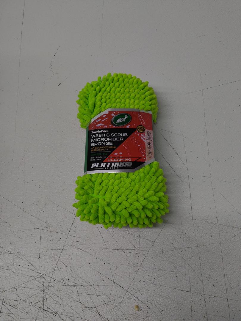 TurtIe Wax Wash Scrub Microfiber Sponge 3-in-1 Solution Achieve Professional Result (4" x 9.25" x 2") Light Green Quality Carwash Intense Shine No Water Spots
