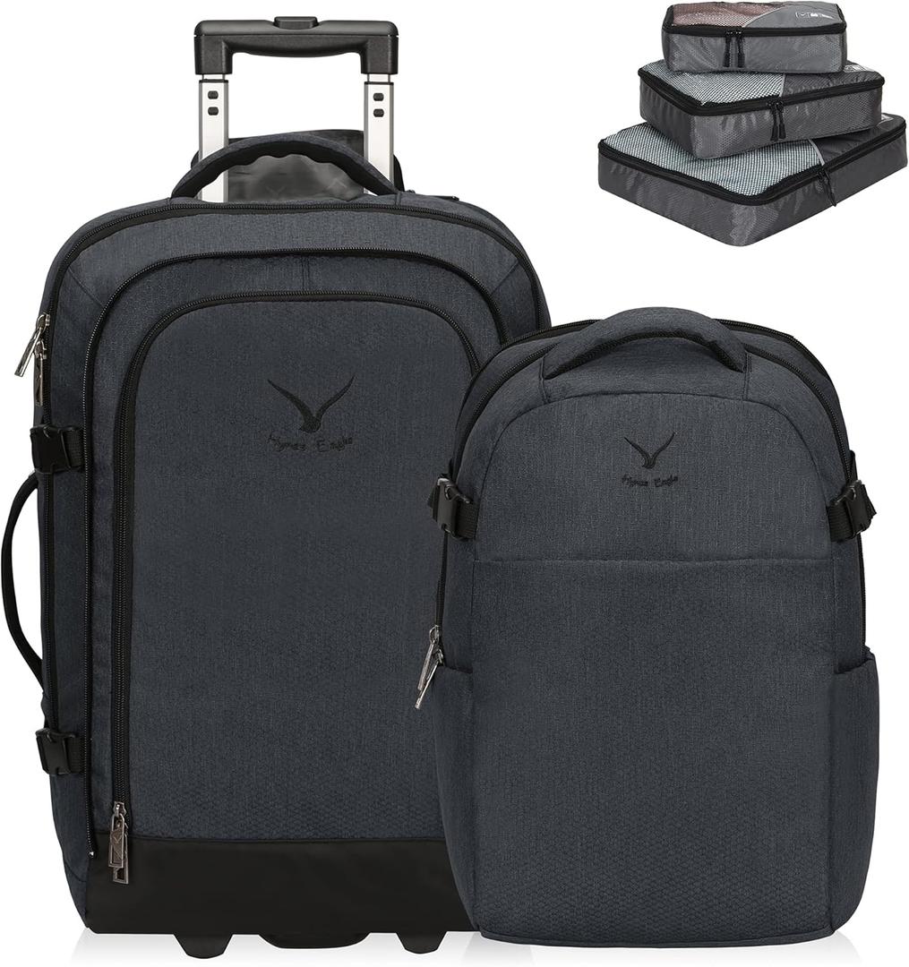 Hynes Eagle 2 in 1 Travel Backpack 22 inches Carry on Luggage 63L Rolling Backpack for Men Women with Packing Cubes 3PCS Set