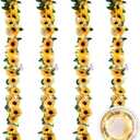Sunflower Garland Decor 4 Pack 7.5ft Artificial Sunflower Vines Silk Hanging Fake Sunflower Centerpieces for Table Wedding Party Home Decorations Garland with Lights