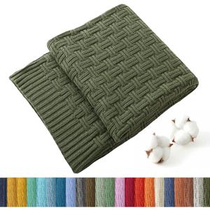 TREELY 100% Cotton Knitted Throw Blanket Couch Cover Blanket(60 x 80 Inches, Green Forest)
