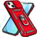 SunStory Compatible with iPhone 12/13 Mini Case with HD Screen Protector & Slide Camera Cover & Rotated Ring Kickstand, [Military-Grade] Phone Case for iPhone 12/13 Mini (Red)