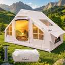 Inflatable Tent with Skylight, 4-6 Person Portable Blow Up Tent, Hot Tent with Stove Jack, Inflatable House for Camping, Quick Setup Air Tent for Family Outdoor, Hiking, Glamping, Waterproof with Pump