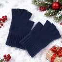 1Pairs Half Finger Gloves for Men Women Winter Warm Knit Fingerless gloves for women and men (One Size, Navy)