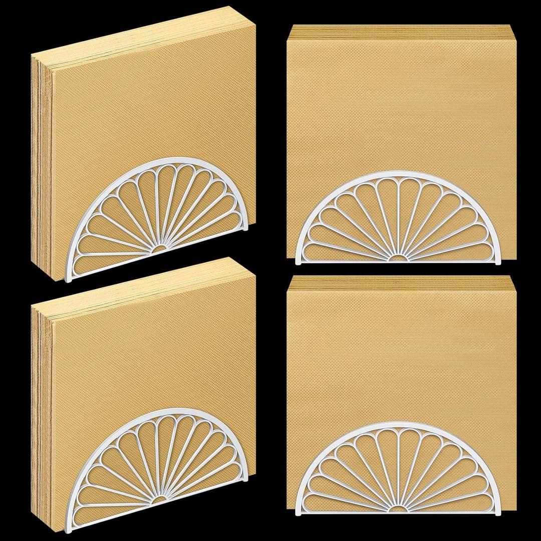 24 Pieces Napkin Holder Plastic Napkin Holder Fan Design Tissue Dispenser Freestanding Fan Shaped Organizer Paper Napkin Holder Stand for Kitchen Restaurant Home Bar, 5.91 x 2.95 x 1.57 Inch (White)