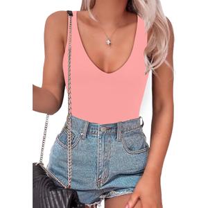 SAUNGKUAI Women's Bodysuit Plunge Deep V Neck Backless Sleeveless Going Out Tank Tops Thong Body Suits Leopard Medium