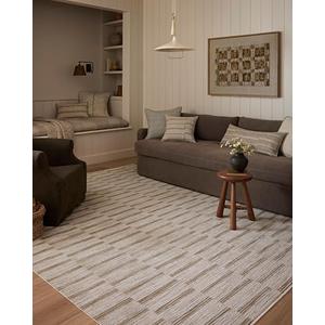 Loloi Amber Lewis Cali Ivory/Tobacco 6'-7" x 9'-2" Area Rug | CIL-04 Approx. 7x9 Grey Living room Dining room Bedroom, Casual, Geometric, Neutral, Area Rug