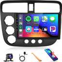 Build-in DSP Car Stereo Radio for Honda Civic 2001 2002 2003 2004 2005 with Wireless CarPlay Android Auto MirrorLink Podofo 9 inch HD IPS Touch Screen Bluetooth GPS WiFi Backup Camera Mic
