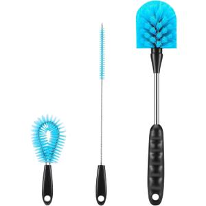 Bottle Brush Set of 3, 12.2" Stainless Steel Long Handle Bottle Cleaning Brushes for Water Bottles, Baby Bottles, Coffee Cups, Flasks, Cup Lid Cleaning Brush