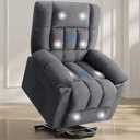 DUMOS Power Lift Recliner Chair with Vibration Massage and Heat for Elderly, Ergonomic Overstuffed Breathable Fabric Reclining Chair with 3 Pockets, Remote Control, Living Room, Bedroom, Grey