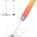 Maestri House Rechargeable Milk Frother with Stand, LunaFro Handheld Electric Foam Maker Waterproof Detachable Stainless Steel Whisk Drink Mixer Foamer for Lattes, Cappuccino (Gradient Orange)