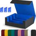 Trading Card Storage Box, Holds 1800 Sleeved Cards with 10 Dividers & 3 Stoppers, Magnetic Closure PU Leather Card Case for MTG, PTCG, YGO, Sports Cards (Black&Blue)