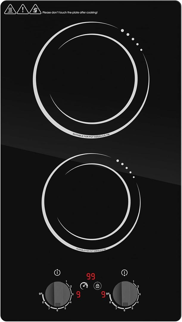 VBGK Double Induction Cooktop,110V 2300W 2 burner induction cooktop,2 burner Hot Plate Electric burner with LCD Touch Screen 9 Levels Settings Child Safety Lock & Timer, Black