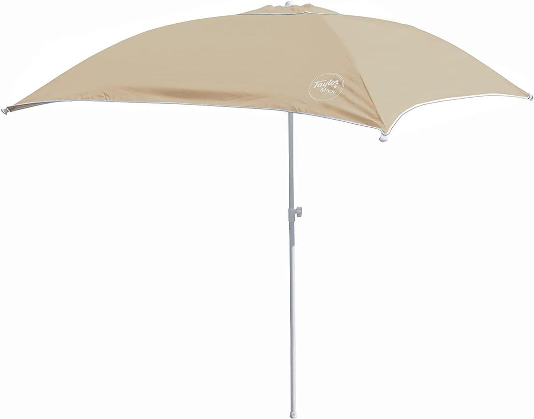 Taylor Made Anchorshade III Boat Shade, Sand, 6' x 6', Adjustable Aluminum Pole to 8 Feet, UV-Treated Fade-Resistant Nylon, Market-Style Top, Carrying Case, Fits Most Boats and Benches – 22048