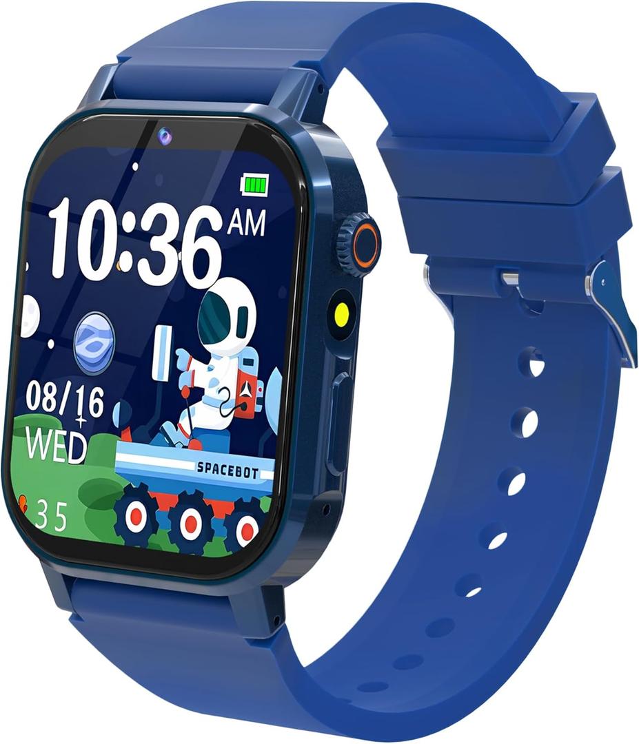 Kids Smart Watch Boys Age 3-12, Smart Watch for Kids with 32 Games HD Touch Screen Camera Video Alarm Music Audiobooks Pedometer Flashlight 12/24 hr Toys Birthday Gifts for Boys Ages 5 6 7 8 9 10 (Blue)