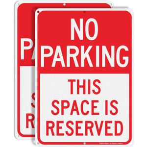 Faittoo No Parking This Space Is Reserved Sign, 2-Pack 14 x 10 Inch Reflective Aluminum Sign, UV Protected and Weatherproof, Durable Ink, Easy to Install and Read, Indoor/Outdoors Use (Red and White- 2 Pack)