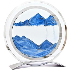 BGFJYUK Moving Sand Art Picture in Motion, Round Glass 3D Deep Sea Sandscapes with Display Flowing Sand Frame for Relaxing Desktop Home Office Work Dcor for Kids Adults (Blue)