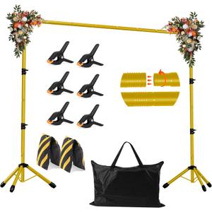 Backdrop Stand, Adjustable 10x7.5 FT Background Stand Backdrop for Parties, Photo Video Studio, Portable Photography Backdrop Stand with Carrying Bag, 6 Backdrop Clamps, and 2 Stand Bags, Gold