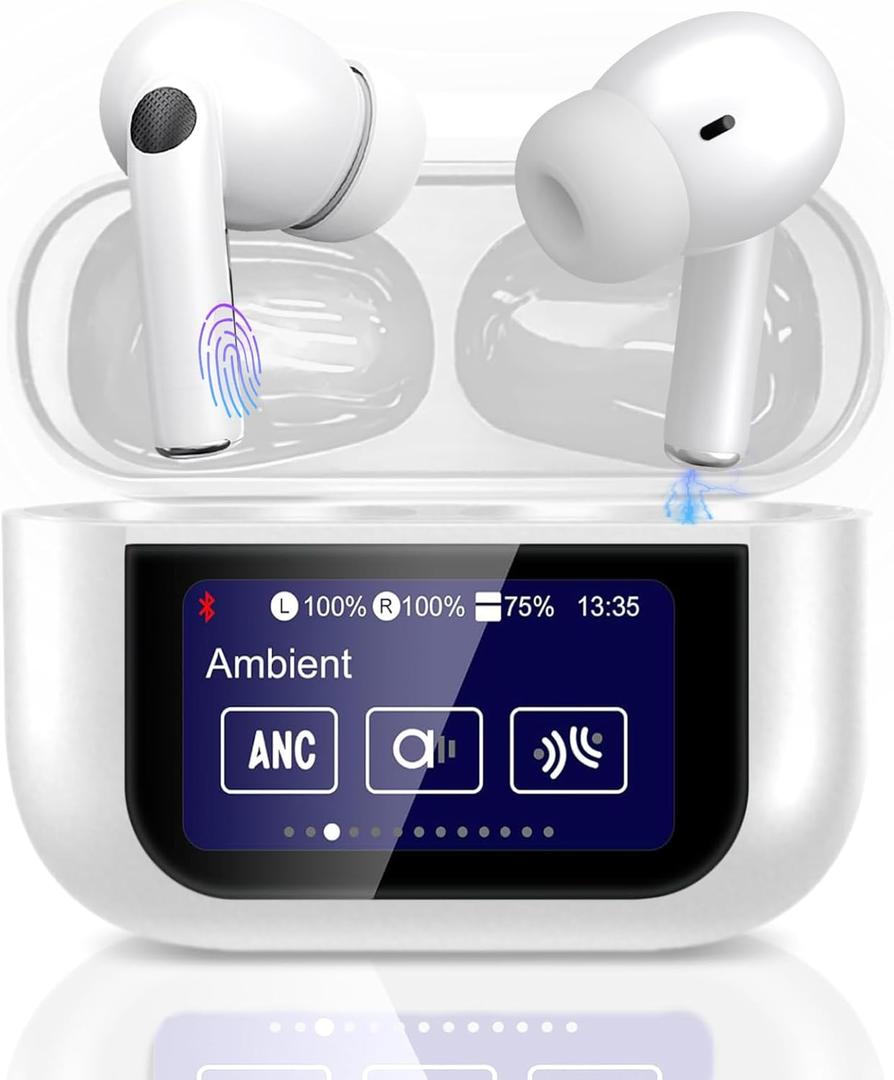 Wireless Earbuds, Earphones Wireless Bluetooth 5.4 In Ear Headphones, 40H Hifi Sound ANC Noise Canceling Earbuds, Touch Screen Ear Buds Multifunctional Headsets for Android/IOS Work Gym Sports (White)