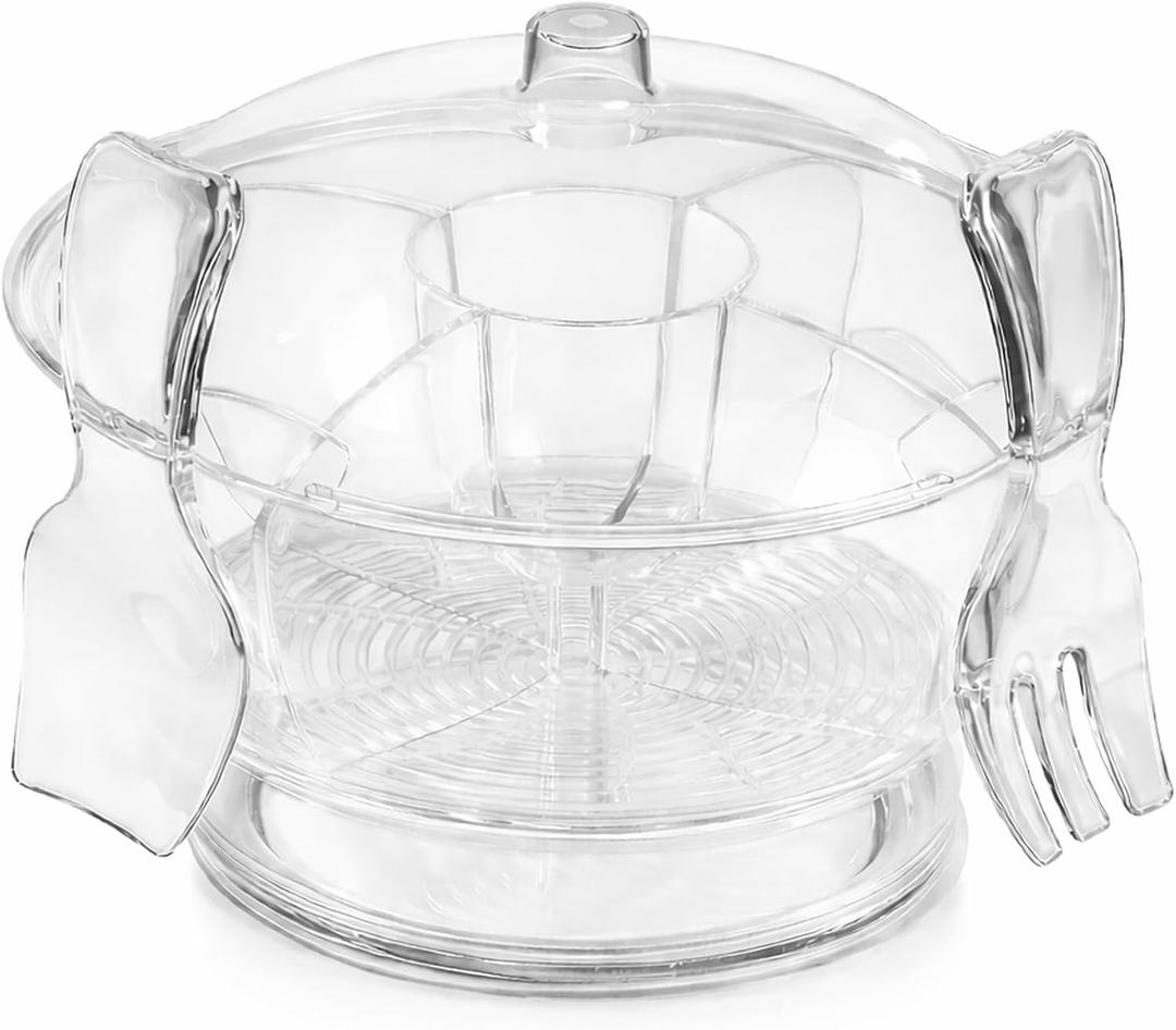 Outset Chilled Salad Bowl & Servers, Large 6 Quart Salad Serving Bowl