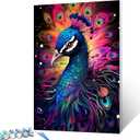 Tucocoo Beautiful Peafowl Paint by Number for Adults, Easy DIY Oil Painting Kits on Canvas with Brushes and Acrylic Pigment, Graffiti Animal Black Colorful Picture for Home Decor 16x20inch (Frameless) (Artwork-25)