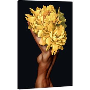 MAMAGO Large Yellow Floral Woman Wall Decor African American Canvas Poster Prints Nude Sexy Black Girl Abstract Artwork for Living Room Bathroom Framed - 28 x 44 inch (Style_30)