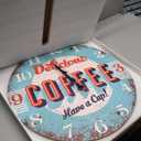 XFM Coffee Bar Wall Clock 24 Inch Blue Wooden Wall Clocks Battery Operated Silent Non-Ticking Retro Round Clocks for Kitchen Cafes Farmhouse