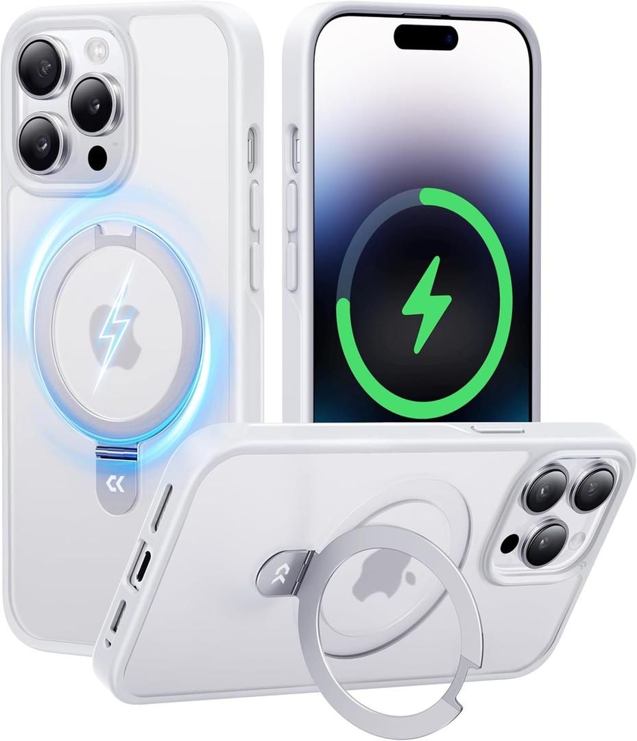 CASEKOO Designed for 14 Pro Max Case with Magnetic Invisible Stand [Military Drop Protection] [Compatible with MagSafe] Shockproof Slim Translucent Matte Promax Case 6.7 Inch, White
