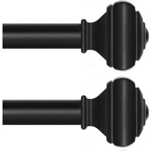 2 Pack Adjustable Curtain Rods for Windows, USFOOK 7/8 Inch Black Curtain Poles 32 to 58 Inch with Brackets, Splicing Decorative Drapery Rods with Square End