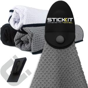 STICKIT Magnetic Sports Towel for Gym & Yoga, Quick-Dry Absorbent Microfiber with Deep Waffle Pockets, Powerful Magnet for Easy Access, Perfect for Workout and Outdoor Activities (Grey)
