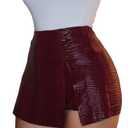 Floerns Women's Y2k Leather Skorts High Waisted Asymmetrical Hem Club Mini Skirt Shorts (Large, Burgundy)