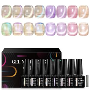 MEET ACROSS 8pcs Cat Eye Gel Nail Polish Set, Soak off UV LED Lamp Gel Nail Polish Cat Eye Gel Set (SET-6, 8pcs)