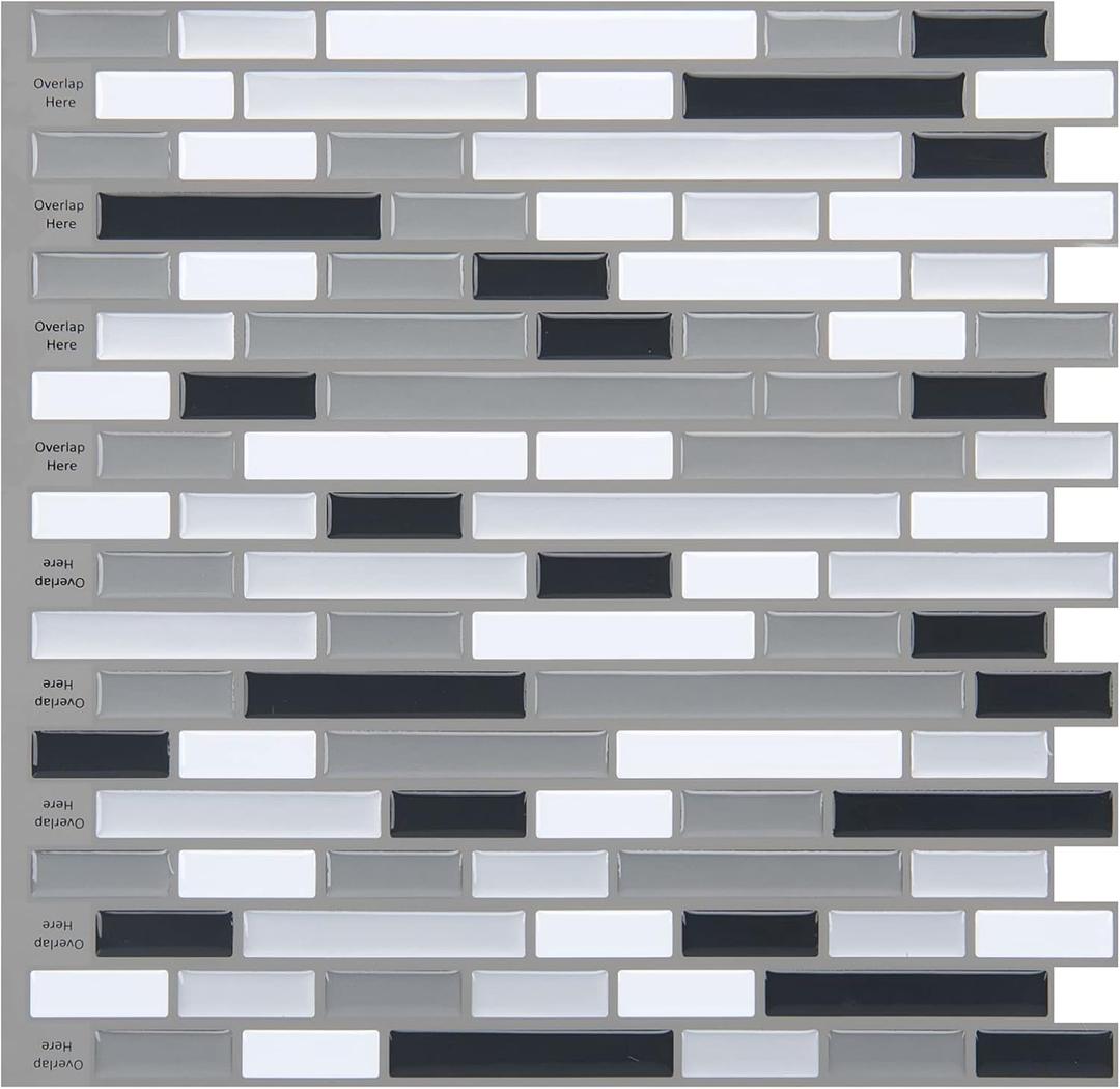 Art3d 12" x 12" Peel and Stick Tile Kitchen Backsplash Sticker Gray Brick (6 Tiles)