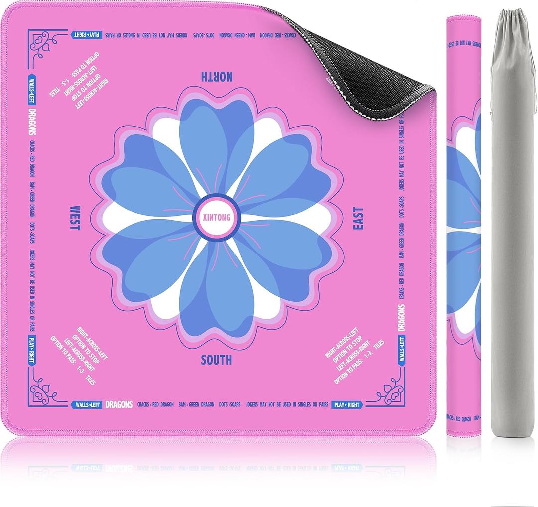 XINTONG Mahjong Mat, 32x32 Inches, Mahjong Mat for Table|Anti-Slip | Noise Reduction | Waterproof | Wrinkle-Free, Mahjong Mat Transported in Curly Packaging, No Creases. (Pink)
