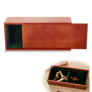 Heavy Slide-top Chess Pieces Storage Box Wooden Case Only 12.5 x 5.5 x 4 Inches with Flannel Lining with 2 Large Storage Compartments Hold a Set of Chess Pieces from 3.0" to 4.4" (CRACKED)