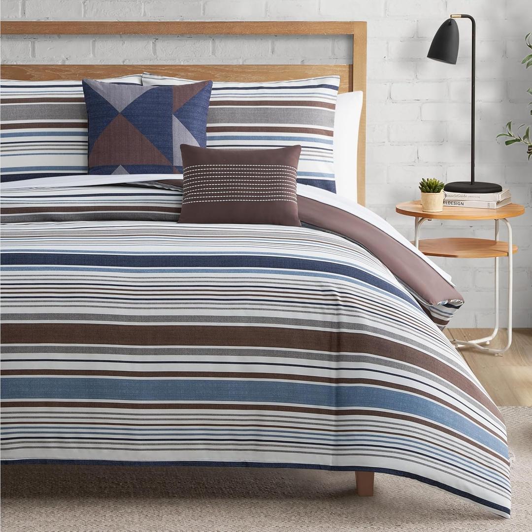 Lucky Brand Monterey Stripe Comforter Set with Pillows - Full/Queen Size - 5 Piece Bedding Ensemble