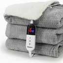 Heated Blanket Electric Blanket Twin Waffle, 62x84 Inches Sherpa Fleece Fast Heating Blanket 6 Heating Levels & 10 Hours Auto Off ETL Certification, Grey Twin