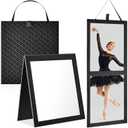 Foldable Backstage Mirror with Handle 24.61x 11.22 Inch Leather Folding Hanging Mirror Rectangular for Travel Dance Bag Home Fitness Spa Gift for Dancers(Black)
