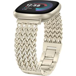 Minyee Metal Bands Compatible with Fitbit Sense 2/Versa 4/Versa 3/Sense Bands Women, Dressy Stainless Steel Multi-chain Designer Luxury Link Bracelet Wristband Replacement Strap (Champagne Gold)