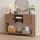 Farmhouse Console Table with 2-Door Cabinet, Retro Entryway Table with Storage Shelf, 43.31 inch Sofa Table Buffet Sideboard for Kitchen, Hallway, Dining, Living Room, Walnut